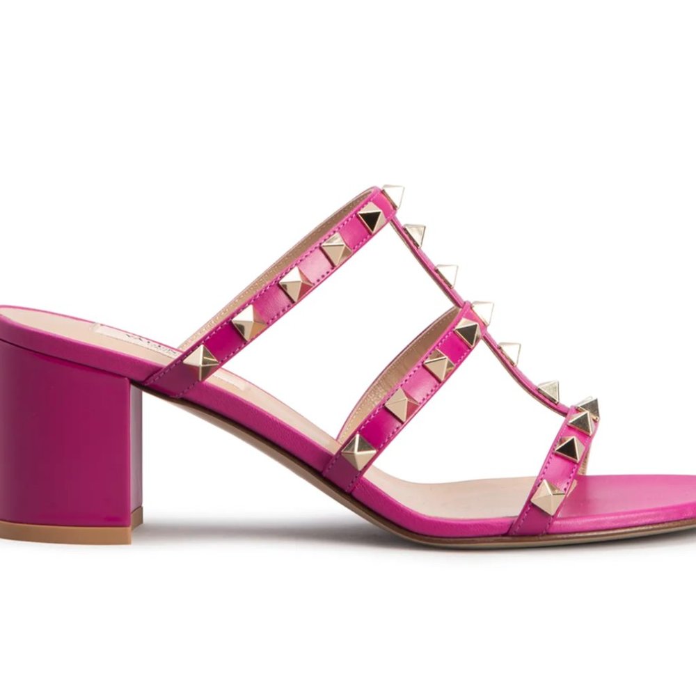 VALENTINO GARAVANI Rockstud Caged Calfskin Slide Sandals SIZE 7 !